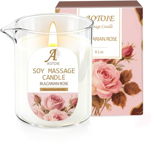 Bougie de Massage pour Couple 240ml,Basse Température en Cire de Soja 100% (Rosa)
