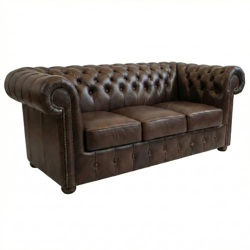 Generisch VELCHESTER Chesterfield Sofa 3-Sitzer - 200 cm – Braun - Italienisches Echtleder – Handgefertigt in Einer polnischen Manufaktur – Luxuriöses Design für Wohnzimmer und Büro