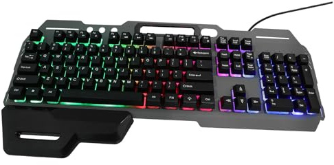 IWOWHERO Clavier USB Filaire Pleine Taille Rétroéclairé LED 104 Touches avec Évacuation Anti-éclaboussures, Ergonomique et Silencieux pour Bureau et Gaming