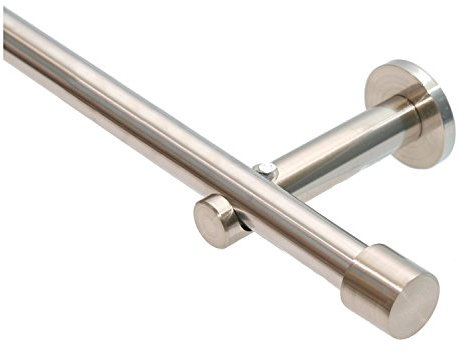 Garduna Gardinenstange Ø 16mm Cap, 1-lauf, Edelstahl-Optik (ohne Ringe) (240cm (2x120cm))#