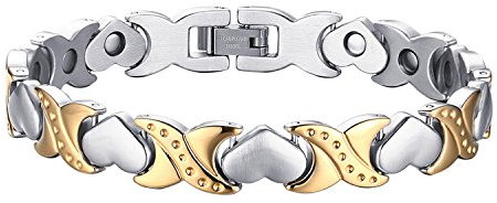 OIDEA Damen Magnet Armband, Edelstahl Herz Lieben Glieder Link Handgelenk poliert Kettenarmband Gesundheit Armkette Armreif, gold silber