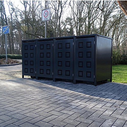 Srm-Design 4 Mülltonnenboxen Modell No.5 für 240 Liter Mülltonnen/komplett Anthrazit RAL 7016/witterungsbeständig durch Pulverbeschichtung/mit Klappdeckel und Fronttür