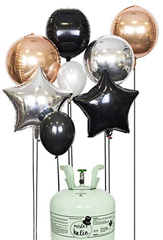 Bombona de Helio Mr. Helio + Globos Rose Gold, Negro y Plata