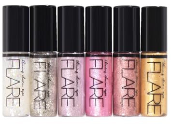 Allbestaye Diamant Glitter Eyeliner Flüssig Set Schimmer Metallic Eyeshadow Wasserdichte Makeup Kit 6 Farben