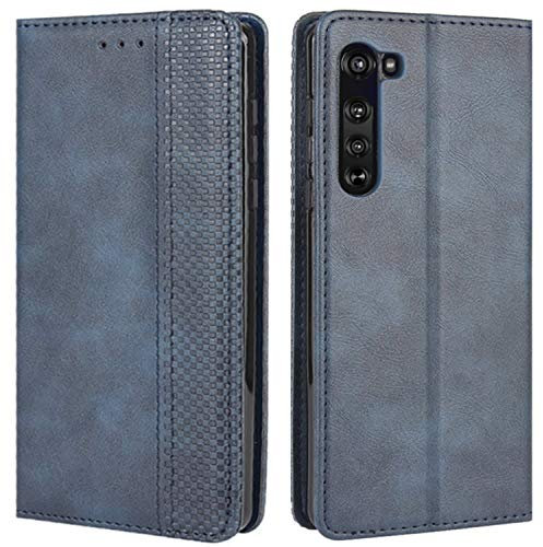 HualuBro Flip Cover a Libro per Motorola Edge 5G - Custodia in PU Pelle Magnetica Antiurto con Portafoglio (Blu)