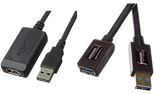 Amazon Basics USB 2.0 Active Extension Cable Type A Male to A Female - 9.75 Meters & USB 3.0 A-Male to A-Female Extension Cable 3 m / 9.8 Feet