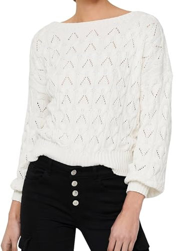 ONLY ONLBRYNN Life Structure L/S PUL Knt Noos Pullover, Cloud Dancer, S Donna