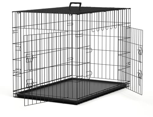 Nobleza - Metal Dog Crate, 76 x 45 x 51.5 cm, Pet Cage with 2 Doors, Chew Resistant Plastic Base Tray and Carry Handle - Black