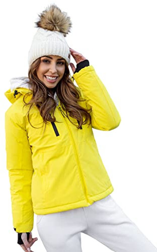 BOLF Damen Winterjacke Skijacke Snowboardjacke Schneejacke mit Kapuze Schneefang Bündchen Winddicht Wasserdicht Atmungsaktiv Outdoor Sport Style HH012 Gelb S [D4D]