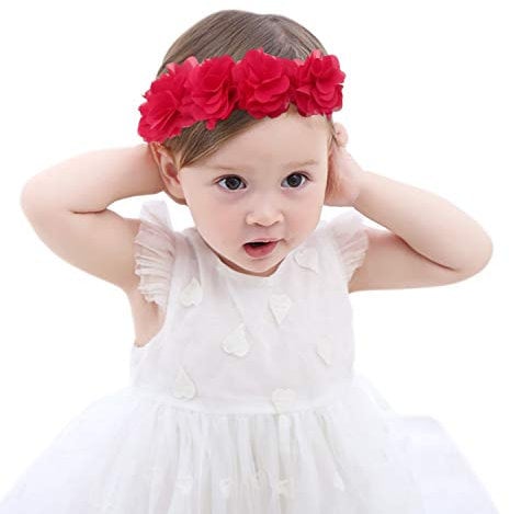 Fmeida Baby Girls Headband Elastic Soft Flower Headbands Hair Accessories for Newborn Infant Toddler Stretchy Floral Baby Headband for Little Girl Kids (Red)
