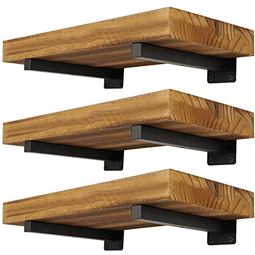 EZYDECOR Heavy Duty Shelf Brackets 6 Pack Iron Metal Wall Mounted Floating Shelf Bracket Farmhouse Furniture Decorations Hardware Included (10) Black
