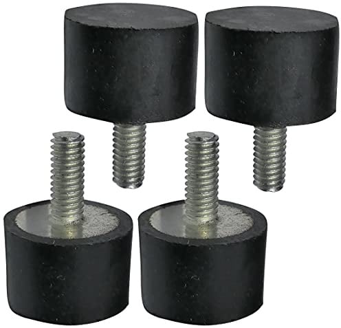 AERZETIX - Lot de 4 Pieds Patins Ronds Anti-Vibrations en Caoutchouc et Acier - Filetage M4 - Ø15mm H:10mm - Dureté Shore 70±5 - Charge 178N - Noir et Argent