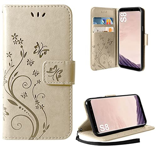 AROYI Lederhülle Kompatibel mit Samsung Galaxy S8 Hülle, Premium Leder Flip Wallet Handyhülle PU Leder Klappbar Handytasche Magnetisch Kartenfach Schutzhülle Kompatibel mit Samsung Galaxy S8 Golden
