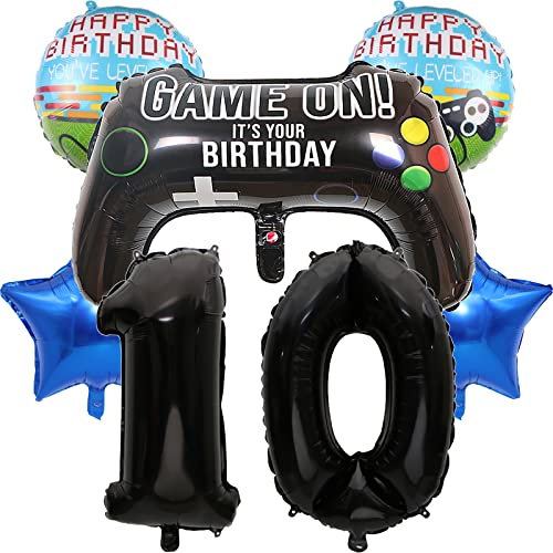 Große Gamer Luftballon Set YUTOU 32 Zahl 10 Zahlen-Ballon Schwarz, 10. Geburtstag Deko für Junge, Birthday Gamepad Folienluftballon, Gamer Ballons für Kinder Videospiel Thema Party Zubehör (Num-10)