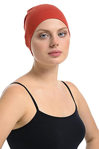Bambus Mütze für Damen – Chemo Mütze bei Haarausfall, atmungsaktive Nachtmütze, Kopfbedeckung aus Bambus & Baumwolle bei empfindlicher Kopfhaut, Beanie Schlafhaube Frauen (Zimt)