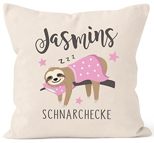 MoonWorks SpecialMe® Kissen-Bezug personalisiert Schnarchecke mit Namen Faultier persönliche Geschenke Frauen Kinder lustig Natur 40cm x 40cm