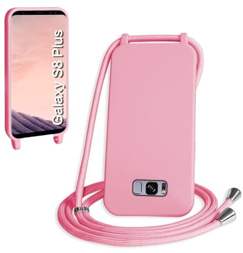 SLWYF Kompatibel mit Samsung Galaxy S8 Plus Hülle, Handykette Hülle Silikon Seil Necklace Handyhülle mit Kordel Tasche TPU Bumper Schutzhülle für Galaxy S8 Plus - Rosa