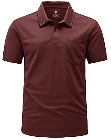 Rdruko Men's Polo Shirts Short Sleeve with Pocket Summer Breathable Polyester T Shirt Casual Smart Work Golf Tops Wine Red XL