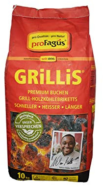 Profagus Favorit Holzkohle Grillbriketts Grillis Sommerhit Premium Qualität | 6kg 9kg 10kg 15kg 20kg | Grillen + GRATIS HL Kauf Notizblock (20kg Holzkohlebriketts + 1 HL Kauf Block), Schwarz