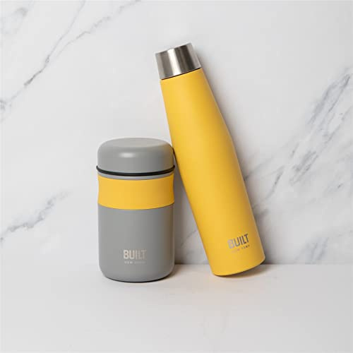 Built Stylist 490ml Food Flask and Perfect Seal 540ml Yellow Hydration Bottle Set