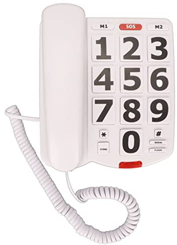 Big Corded Button Phone for Seniors, Large Button Phone for Visually Hearing Impaired Elderly, Amplified Landline Phones with Speaker and Speed Dial Memory, Voice Boosting, White