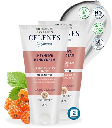 Celenes by Sweden - Intensive Handcreme, Alkoholfrei, Parfümfrei und Frei von Parabenen, Für Alle Hauttypen, 2ER-PACK - 75ml (Cloudberry, 75mlx2)