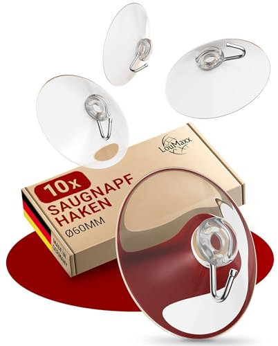 LouMaxx Saugnapf Haken Ø 60 mm - transparente Saugnäpfe für Fenster, Bad und Küche - zuverlässiger Halt auf Glas und glatten Oberflächen – 10er Set