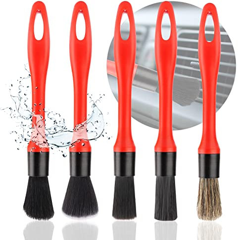 JOPHEK Pinceau Detailing Auto, Brosse Nettoyage Voiture, Brosse à Détails Auto, 5Pcs Pinceau de Détail, Pinceau Nettoyage Voiture, pour La Voiture Moto Roues de Tableau de Bord, Bouches D'aération