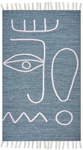 Beliani Teppich blau mit Fransen abstraktes Muster 80x150 cm Indoor & Outdoor Boho Yavu