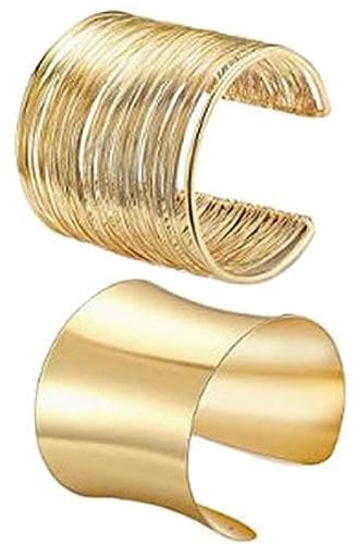 Bohue 2Pcs Women's Bangle Cuff Bracelets Open Metal Bracelet Wire Smooth Shaped Bracelet Fashion Armband Jewelry Accessories for Women Girls (Gold)