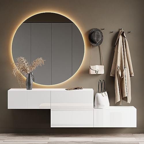 Planetmöbel Flur Möbel Garderobe Hängeschrank 2X 140 cm Weiß, Kompaktgarderobe mit Klappe als Stauraum, Wandgarderobe hängend oder stehend, 37,8T x 140B x 32,5H cm