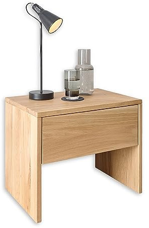 Stella Trading Hilla Nachttisch Massivholz Eiche - Hochwertiger Nachtschrank mit Schublade - 50 x 41 x 35 cm (B/H/T)