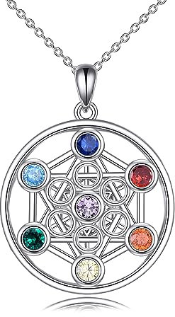 YFN Metatron Würfel Halskette Sterling Silber Heilige Geometrie Siegel des Erzengels Engel Anhänger 7 Chakra Schmuck Talisman Geschenke für Damen Herren