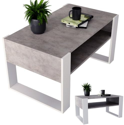 CraftPAK Wohnzimmer Tisch für Couch aus hochwertigem Holzwerkstoff, moderner Couchtisch mit zusätzlicher Ablagefläche, Sofatisch für Wohnzimmer, Farbe Bardolino-Weiß couchtisch weiß