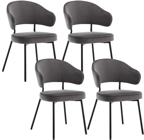 WOLTU 4er Set Esszimmerstühle, Küchenstuhl, Polsterstuhl, Loungesessel, Wohnzimmerstuhl, Design Stuhl, mit Rückenlehne Armlehnen Metallbeinen, gepolstert, Samt, Dunkelgrau, BH389dgr-4