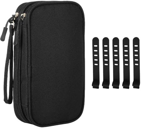 MAXQUU 1 organizador de cables electrónicos de viaje con 5 correas de almacenamiento de cables, bolsa de almacenamiento impermeable para accesorios (negro), Negro , 19 * 11 * 6,5 cm, Maleta