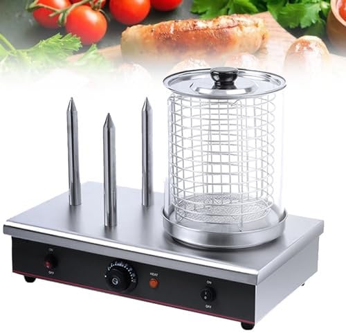 Commercial Hot Dog Warmer Hot Dog Machine Electric Bun Toaster Stainless Steel Sausage Machine Hotdogs Steamer Kitchen Cooker with Adjustable Temperature and 3 Heating Rods