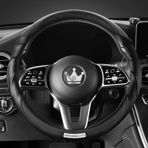 HighnessHwoo 3D Auto Lenkradabdeckung Lenkradbezug Komfortgriff Massage Sportlich Arutschfest Karbonfaser Kunstleder für Limousine, SUV, Universelle Passform, Auto Griff Abdeckungen, 37-38cm, Schwarz