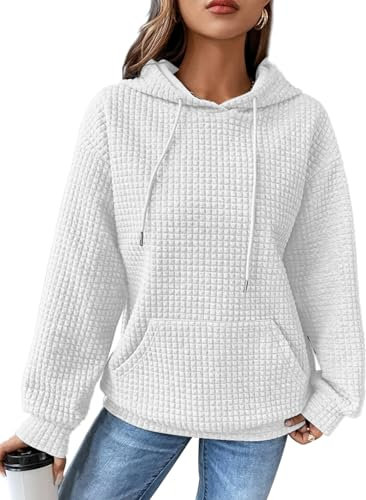 Zeagoo Hoodie Damen Pullover Winter Langarm Warm Kapuzenpullover Casual Sweatshirt mit Kapuze Weiß L