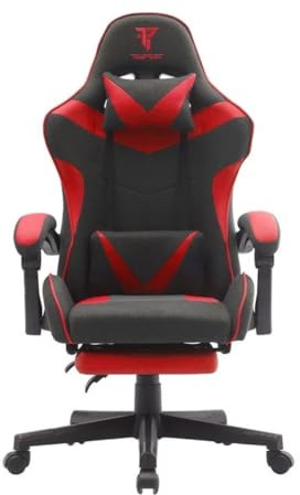 Tempest Shake Silla Gaming con Reposapiés Extensible, Cojín Lumbar con Masaje, Reclinable 135°, Tela Transpirable, Gris (Roja)