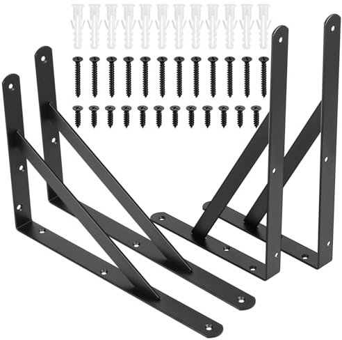 4 Pz Staffe per Mensole Pesanti Reggi Mensola da Muro, Staffa per Mensola, Staffe a Triangolari, Supporti per Scaffali, Mensole Montate a Parete Galleggianti, Nere/305x200x25 mm (305x200x25x3mm/nero)