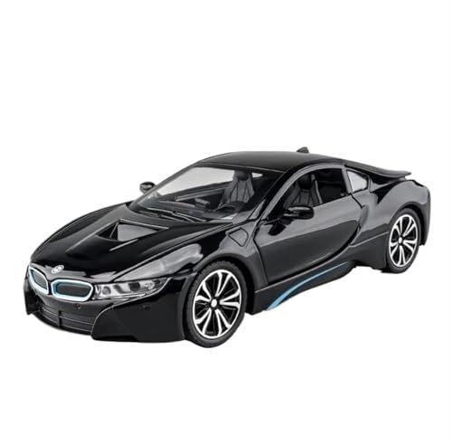 EMRGAZQD Motorfahrzeuge Replika Auto 1/24 Für BMW I8 Weiß Supercar Fertige Modellautos Druckgussfahrzeuge Mit Ton Und Licht Originalgetreue Nachbildung(Black)