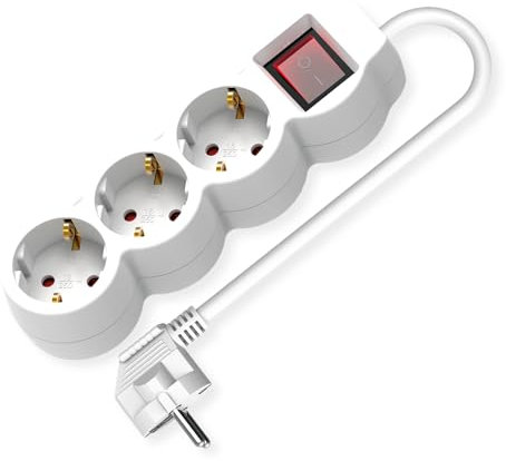 VALUE Ciabatta elettrica a 3 prese con interruttore, prese rotonde, bianco, 1,5 m
