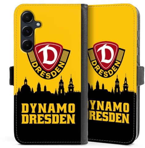 Klapphülle kompatibel mit Samsung Galaxy A 55 5G Handyhülle aus Kunst Leder schwarz Flip Case SG Dynamo Dresden Skyline SGD