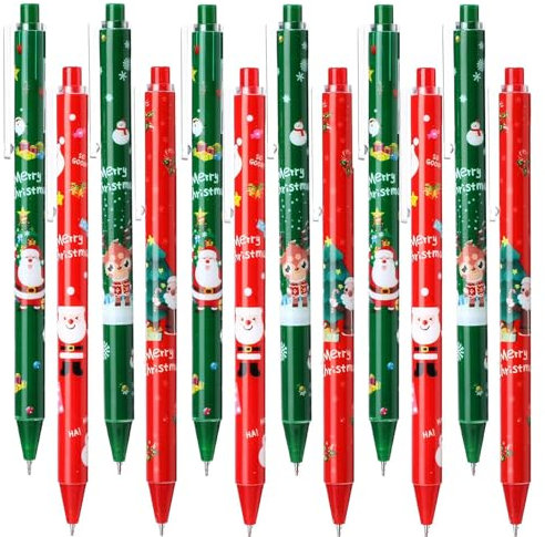 24 penne a sfera retrattili con inchiostro gel nero per bambini, adulti, premi scolastici, studenti, forniture per ufficio, set di cancelleria di Natale, penne novità penne regalo per feste riempitivi