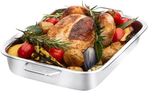 Stainless Steel Roasting Pan with Raised Bottom – 30cm Large Roaster & Baking Tray, Oven Safe, Reinforced Rim, Even Heat Distribution, Ideal for Meats & Vegetables, Dishwasher Safe