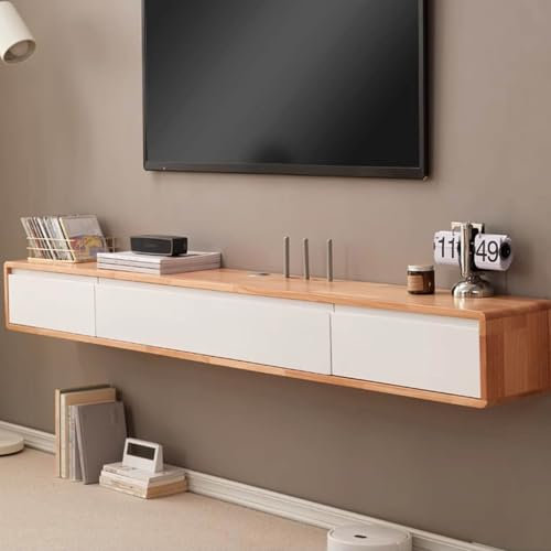 SZKTHD TV-Schrank Aus Massivholz Wandmontierte TV-Bank Holzfarbene TV-Einheit TV-Medienkonsole Schwebender TV-Ständer(B,220CM/86.6IN)