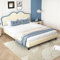 Aoskem Polsterbett Kinderbett Doppelbett Bett 140x200 cm mit Gepolstertes Kopfteil, Jugendbett Flachbett Rückenlehne Bett Bettgestell mit Lattenrost, Gästebett, Ohne Matratze, PU-Kunstleder Weiß+Blau