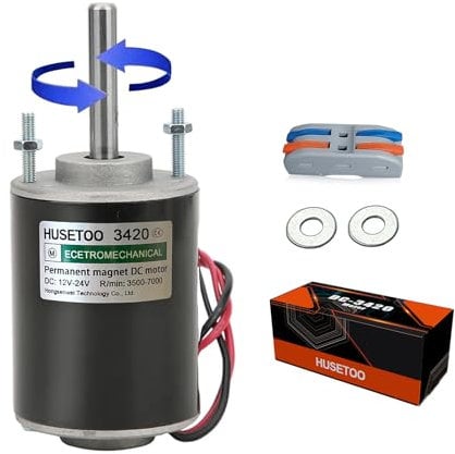 Hochdrehmoment-DC-Motor 12V/24V, DIY-Projekt Leiser Motor Permanentmagnetmotor mit Kabelanschluss für Elektromotoren und Generatoren, 30W CW/CCW 3500/7000RPM Motor (längliche Drehachse)