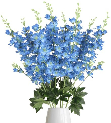 Künstliche Ritterspornblumen, 84 cm, Blaue künstliche Rittersporn-Blumen, Langer Stiel, künstliche Blumen für hohe Vasen, Zuhause, Hochzeit, Garten, Tischdekoration, 8 Stück (blau)